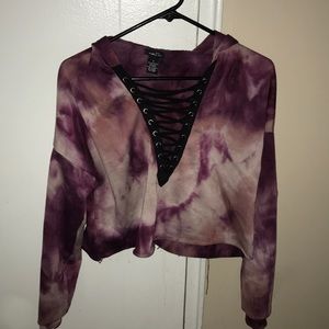 Hooded tie dye cropped sweatshirt
